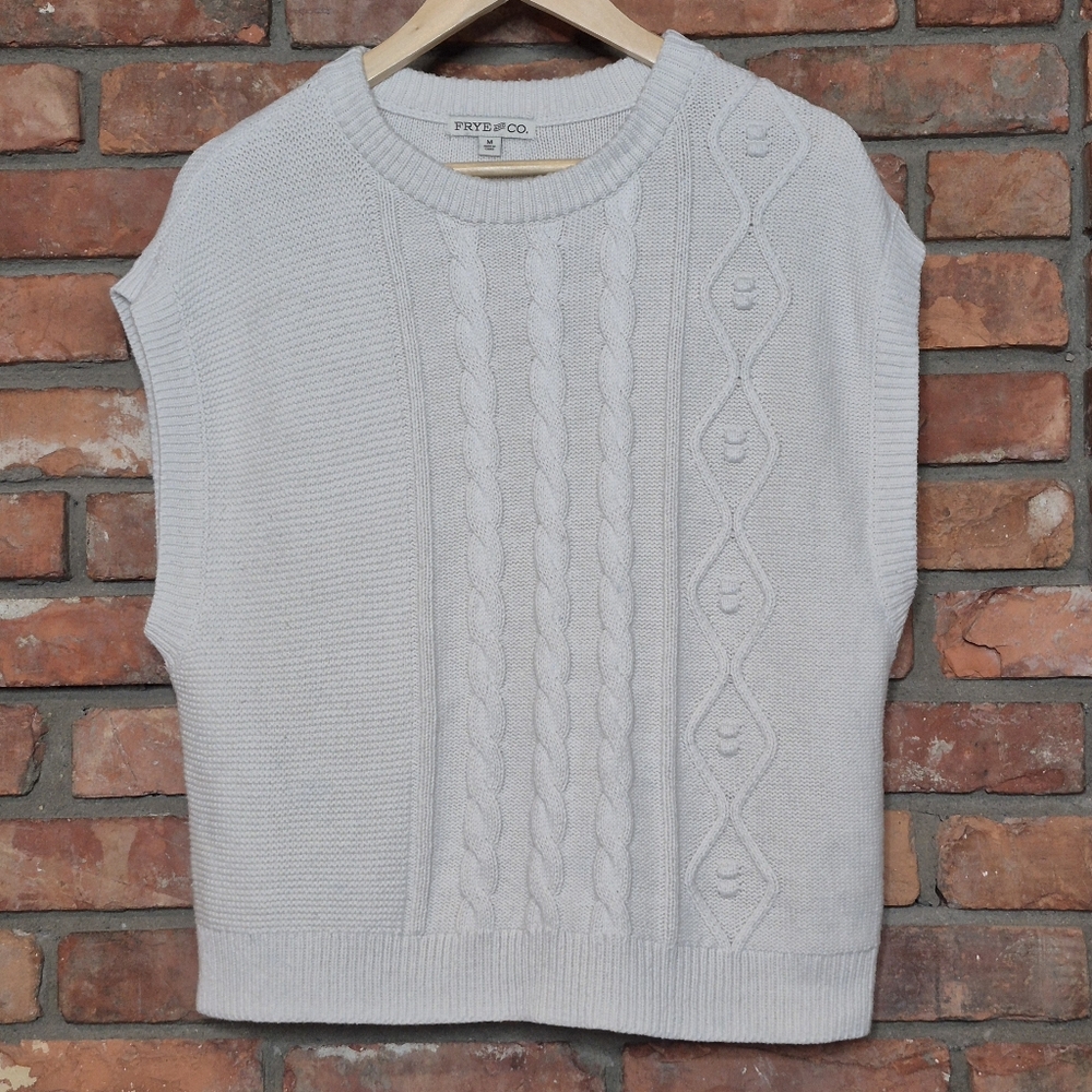 Frye & Co Cable Knit Sweater Vest Medium Ivory Cotton Blend Sleeveless Knit Top - Picture 2 of 9